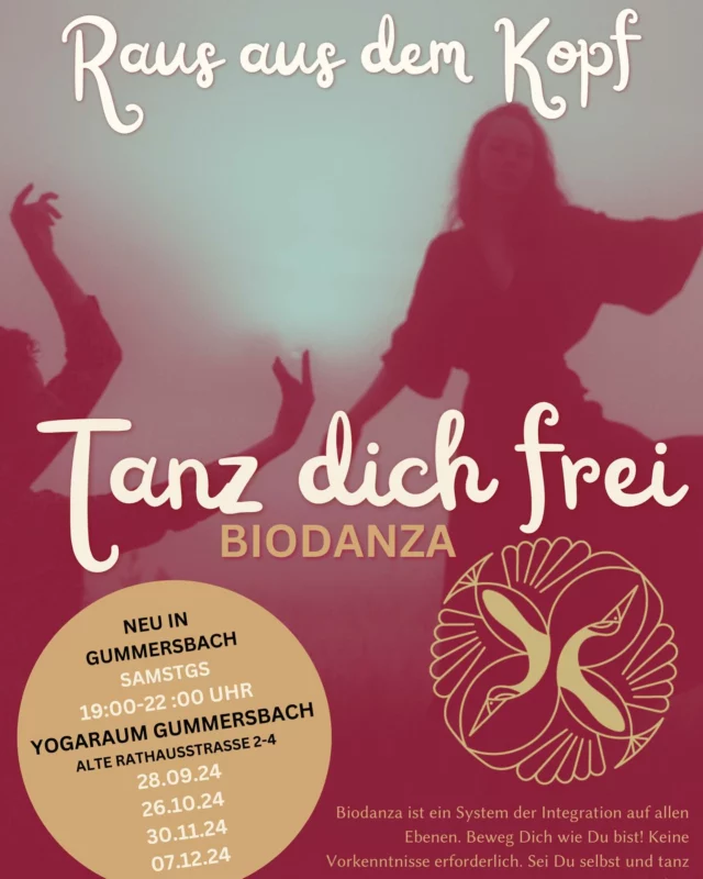 🎶✨ **Bald geht’s los mit Biodanza!** ✨🎶

Im **Yogaraum Gummersbach** erwartet dich ein Tanz, der dich auf allen Ebenen berührt und deine inneren Potenziale entfacht. 🌿💃

Tauche mit uns ein in **magische Abende** voller Spaß, cooler Musik und einer **herzlichen Gemeinschaft**. 🌟 

Tanz dein Leben! Komm raus aus deinem Kopf und erlebe dein wahres Selbst. 🌸

👉 **Anmeldung unter: info@biodanza.love** #oberberg #gummersbach #tanzen #biodanza